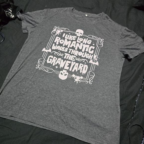 None Tops - Gray Graveyard Graphic Lounge Tee, Med